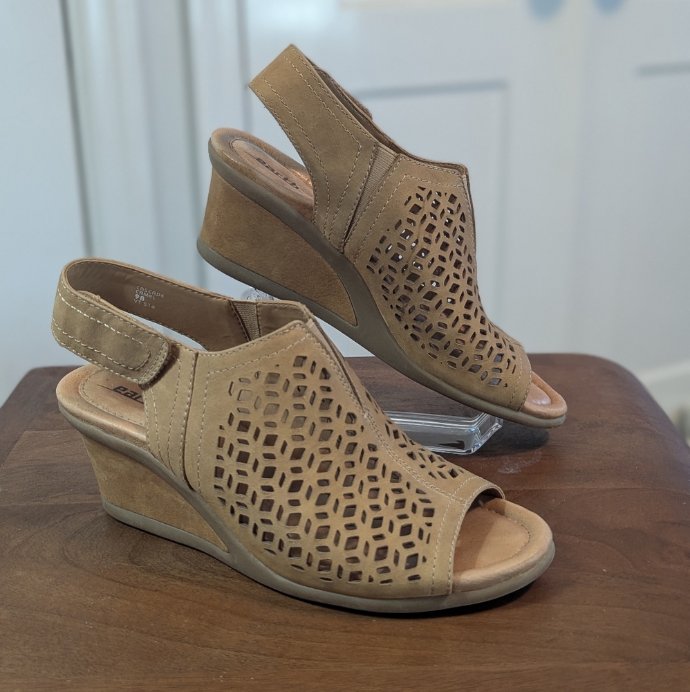 Earth Tan Laser-Cut Wedge Sandals